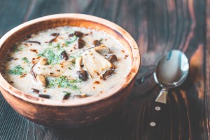 Portion of creamy porcini mushroom soup